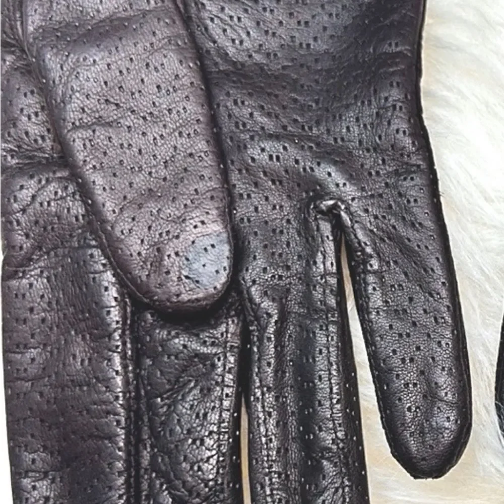 Vintage Brown Leather Gloves Knit Lining Made in Italy Size 6 1/2